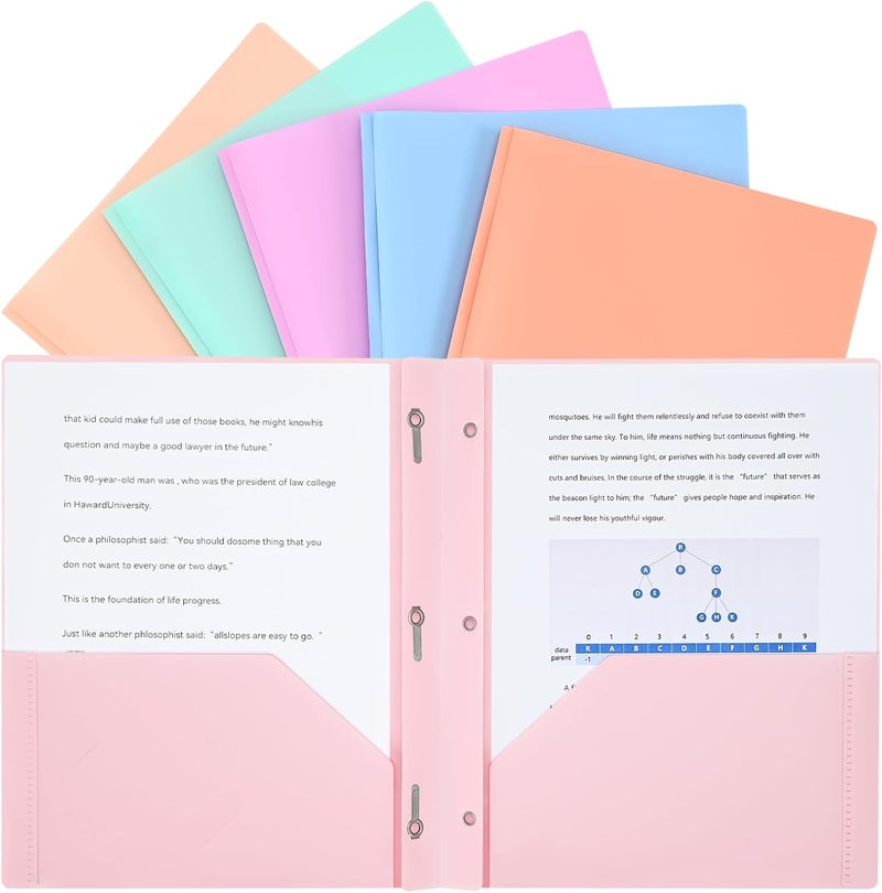 XRUNMIX Two-Pocket-Folders with 3 Prongs, Letter Size Plastic Folders with Pockets and Prongs, Poly Plastic Folders for Office & School. 6 Pastel Colors (Pastel Color) - Image 1